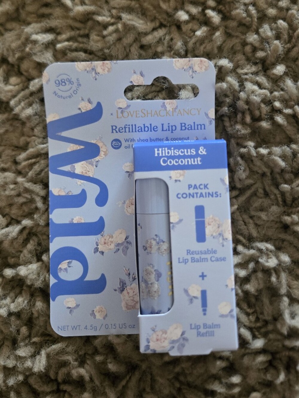 LoveShackFancy Refillable Lip Balm - Light Blue with Floral Accents